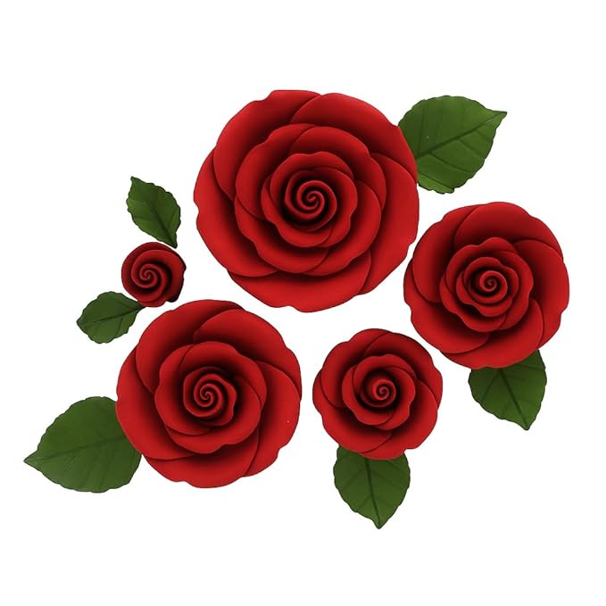 Global Sugar Art Exquisite Rose & Leaf Sugar Cake Flowers Tray Deep Red, Unwired by Chef Alan Tetreault