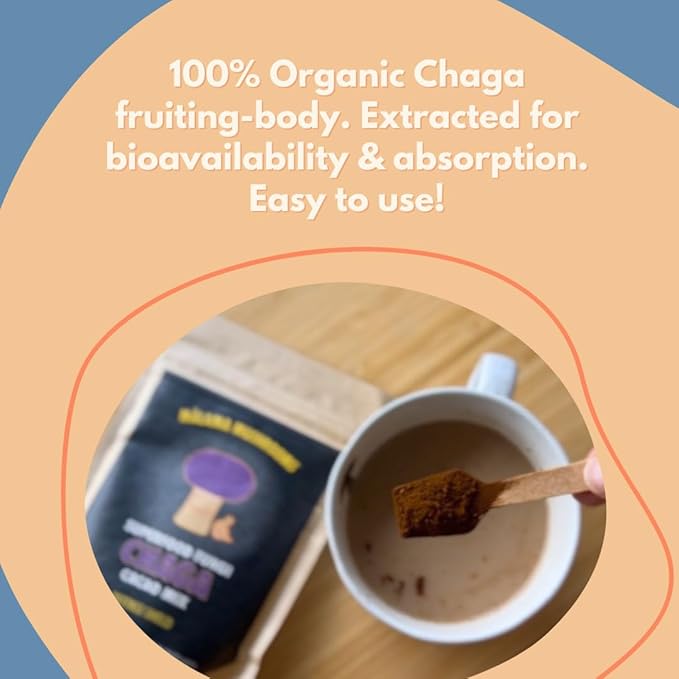 Malama Organic Mushroom Hot Cacao Mix, Chaga Mushroom Powder with Fair Trade Cacao for Immune & Antioxidant Support ??Vegan Supplement & Superfood, Non GMO, 3.5 oz (50 Servings)