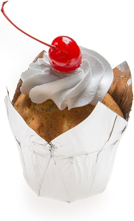Restaurantware 4 Ounce 200 Tulip Shaped Grease Resistant Oven Safe Metallic Silver Paper For Parties and Weddings