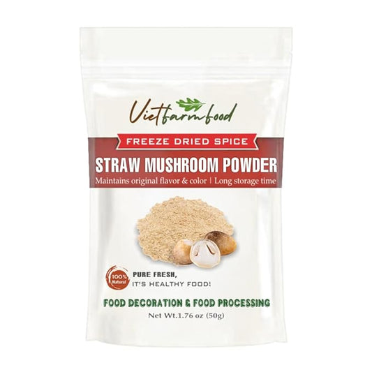 STRAW MUSHROOM POWDER 1.76 Oz (50g) VIETFARMFOOD: Pure, natural freeze-dried spice made from real vegetables and fruits - perfect for enhancing every meal, from cooking, baking, salads, soups, sauces