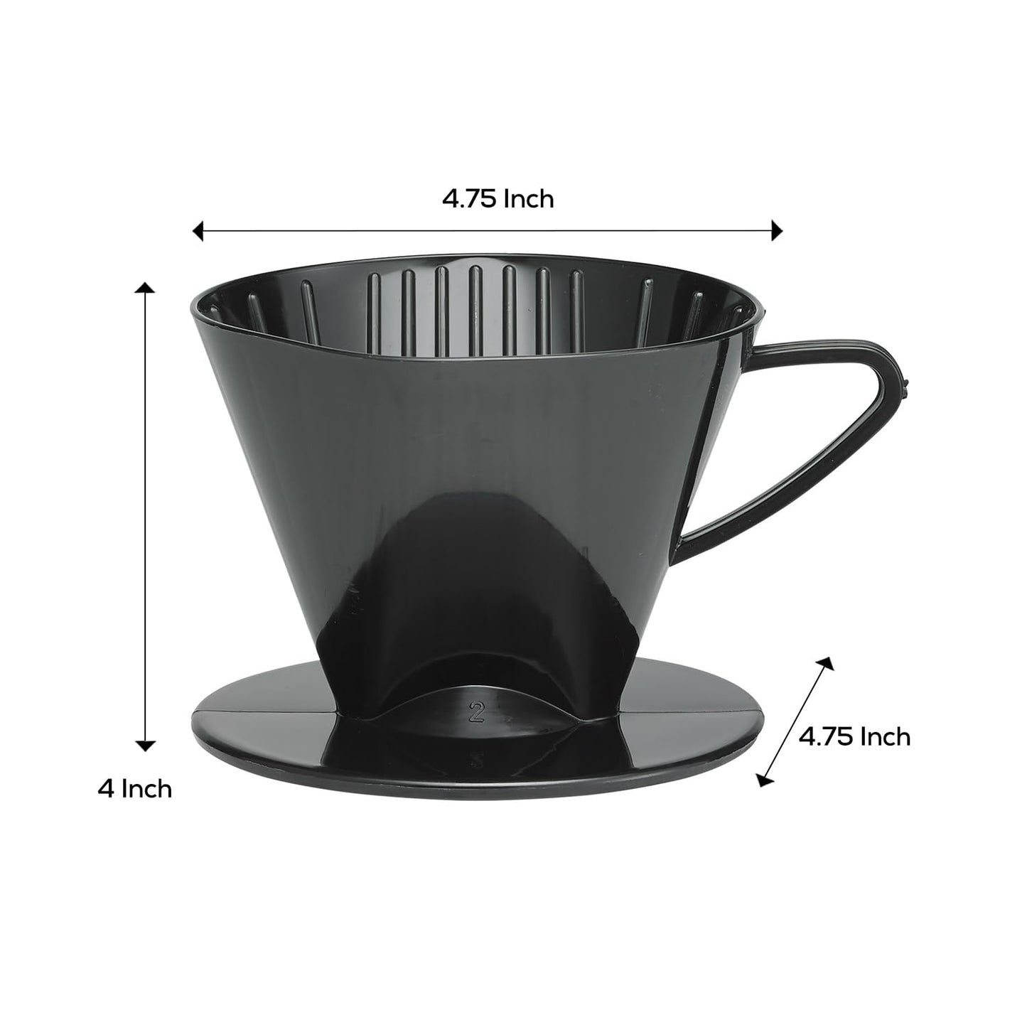 Fino Pour-Over Coffee Brewing Filter Cone, Number 2-Size, Black, Brews 2 to 6-Cups