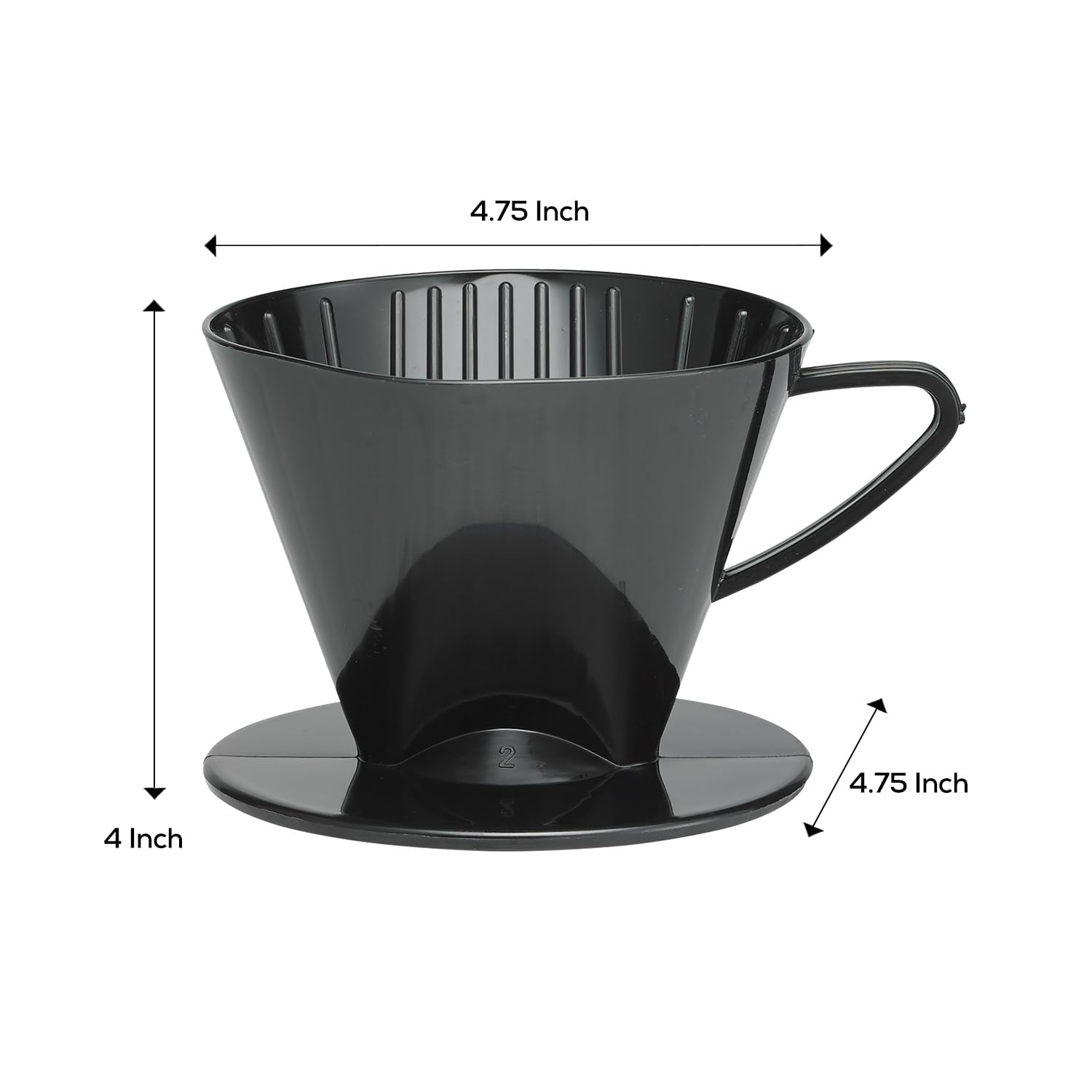 Fino Pour-Over Coffee Brewing Filter Cone, Number 2-Size, Black, Brews 2 to 6-Cups