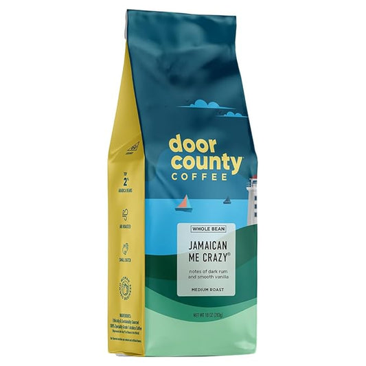 Door County Coffee Jamaican Me Crazyì§?Flavored Whole Bean - 10 oz Bag - Medium Roast - 100% Specialty Arabica - Flavored Gourmet - Jamaican Me Crazy