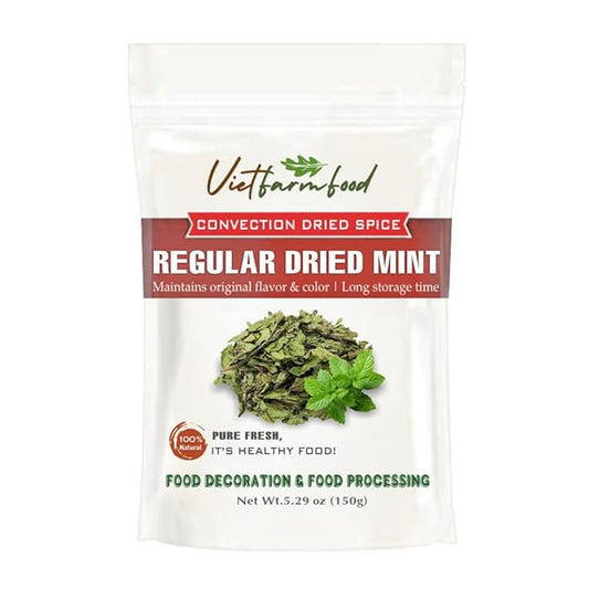 REGULAR DRIED MINT 5.29 Oz (150g) VIETFARMFOOD: Natural pure, convection dried seasoning made from real vegetables - perfect for adding flavor to any meal, from cooking, baking, salads, soups, sauces
