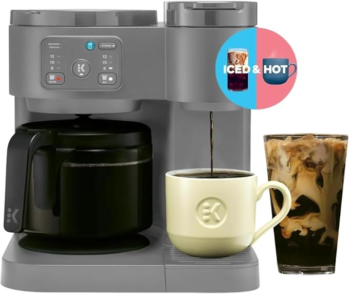 2-in-1 Hot & Iced Coffee Maker for Pods & Grounds ??12-Cup Glass Carafe & Single-Serve Brewer, 72oz Reservoir, Strong Brew, Extra Hot, Brew Over Ice, MultiStream Tech, Compact Design (Gray)