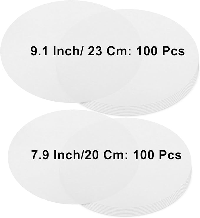 Krijues 200 Pcs Parchment Paper Rounds, Non Stick 7.9 Inch and 9.1 Inch Round Parchment Paper for Baking,Heat Resistant Burger Parchment Paper Sheets for Cake Pans, Tortilla Press, Quesadilla Maker