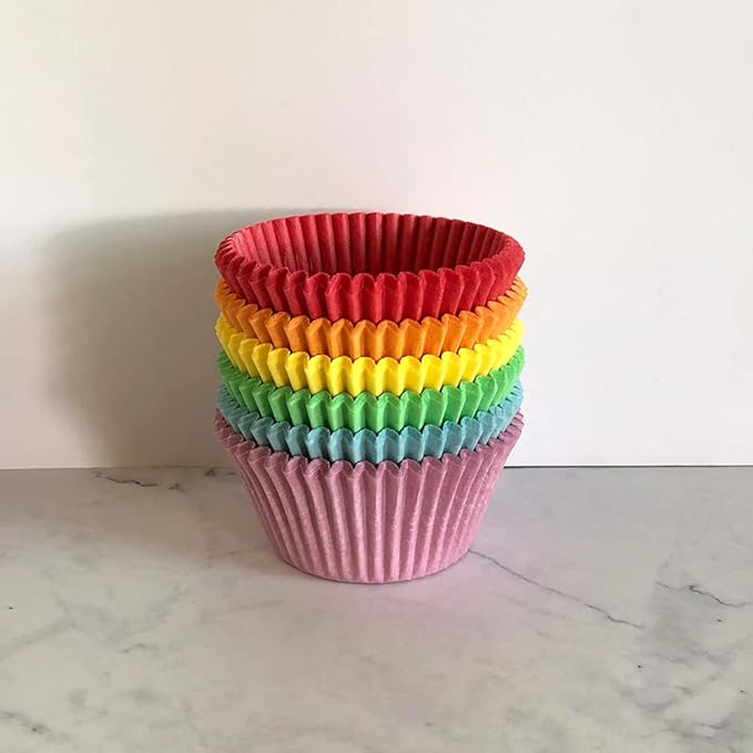 Rainbow 6-Color Greaseproof Cupcake Liner Standard Paper Baking Cup for Party and More, 150-Count
