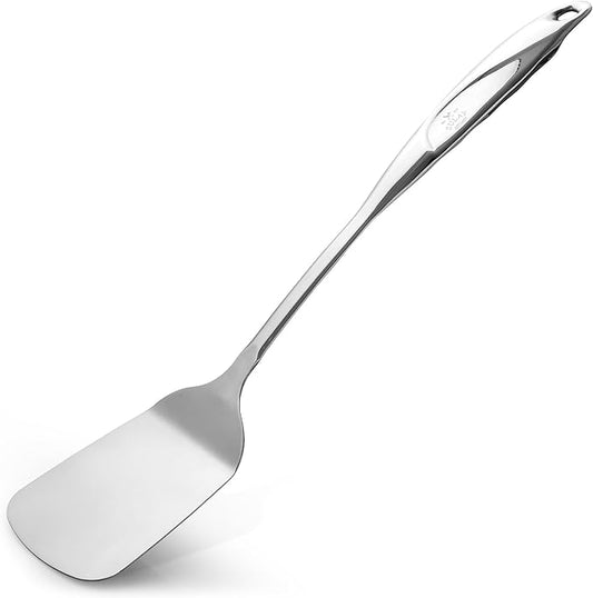 Zulay Kitchen Premium Stainless Steel Metal Spatula - Cooking Spoon Turner - Durable Cooking Utensil with Ergonomic, Easy to Use Handle - Easy to Clean, Perfect for at Home Cooks & Chefs - 15??,<div>