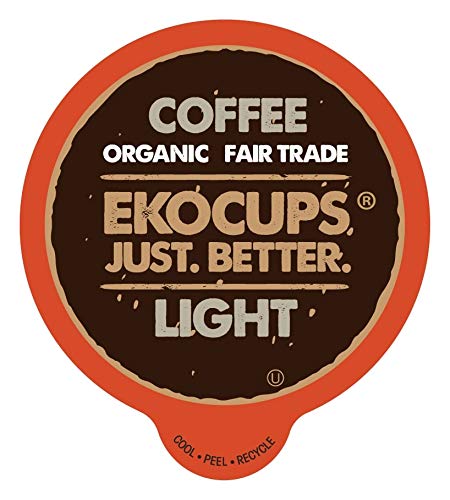EKOCUPS Organic Light Roast Coffee, Extra 30% More Per Cup, Artisan Fair Trade Gourmet Coffee, Light Roast for Keurig K Cup Machines, Recyclable Pods, 80 Count