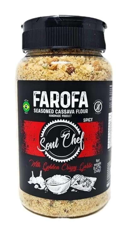 Soul Chef Seasoned Cassava Flour - Spicy - Farofa - Imported from Brazil - Delicious Flavor - Crispy Texture - Ideal On Steaks, Burgers, Sausages, Feijoada and Others.