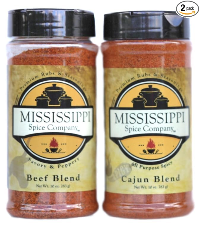 Mississippi Spice Company Premium Rubs & Seasonings, Beef and Cajun Bundle, 10 oz (2- Bottles, Beef/Cajun)