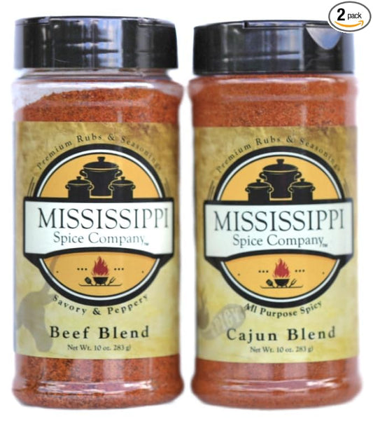 Mississippi Spice Company Premium Rubs & Seasonings, Beef and Cajun Bundle, 10 oz (2- Bottles, Beef/Cajun)