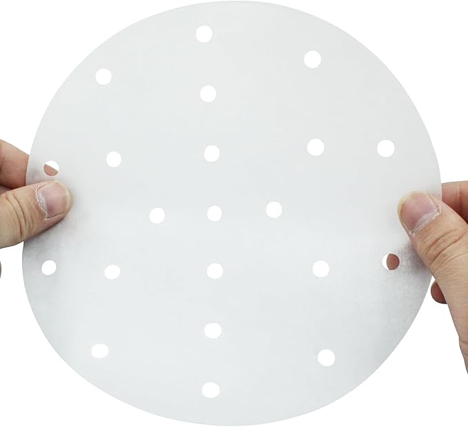 100 Pack 7 Inch Bamboo Steamer Liner - Round Air Fryer Parchment Paper with Holes - White Non Stick Steamer Paper for Air Fryer Basket, Oven, Microwave, Bamboos Steamer