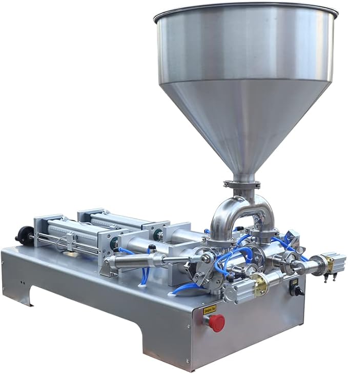 110V Horizontal Pneumatic Paste Filling Machine, Paste Liquid Filling Machine with Hopper, Pneumatic Dual-Use Paste Filling Machine for Cream Shampoo Liquids