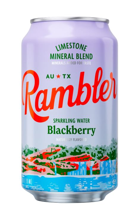 AUTX RAMBLER Sparkling Water, Texas Limestone Mineral Blend, Blackberry Flavor, 12-Ounce Cans, 12-Pack
