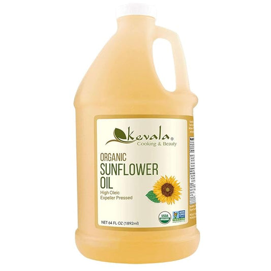 Kevala Organic Sunflower Oil - Oil for Cooking and Baking Processed in a Facility Free of Tree Nuts and Peanuts, Good Carrier for Essential Oils, Kitchen Pantry Staple for your Home, 64 fl oz, 1/2 gal