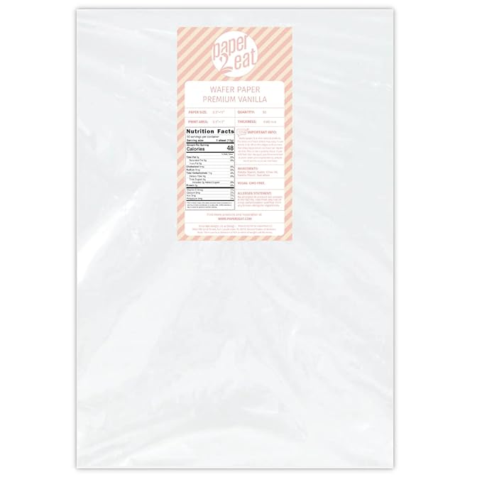 paper2eat edible Wafer Paper Sheets Premium 8.5" x 11" - 50 count - 0.60 mm - VANILLA FLAVORED