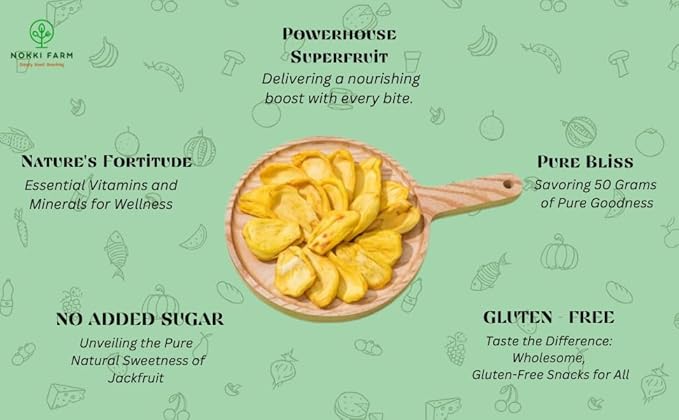 NOKKI FARM Freeze Dried Jackfruit - Healthy & Exotic Tropical Superfood Snacks, No Added Sugar or Preservatives, Kid-Approved, Shelf-Stable & Portable for On-The-Go Snacking - 1.76 Oz