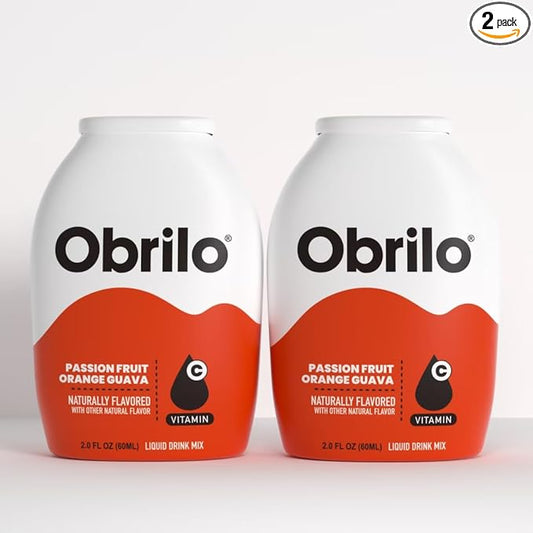 Obrilo Water Enhancer Liquid Flavoring Drops - ZERO Sugar/Calorie, Dye Free, Naturally Flavored Drink Syrup, 2.0 fl oz x 2 Bottles for Kids & Adults (Passion Fruit Guava)