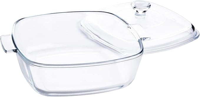 Clear Square Glass Casserole with Lid, Baking Dish with Glass Cover, Oven, Freezer and Dishwasher Safe (1.2-Quart Square)