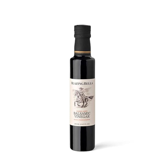 Blazing Bella Balsamic Vinegar of Modena Italy (8.45 Fl Oz 250ml) Barrel Aged Traditional Thick and Sweet for Salads, Grilling, Marinades, and Cooking