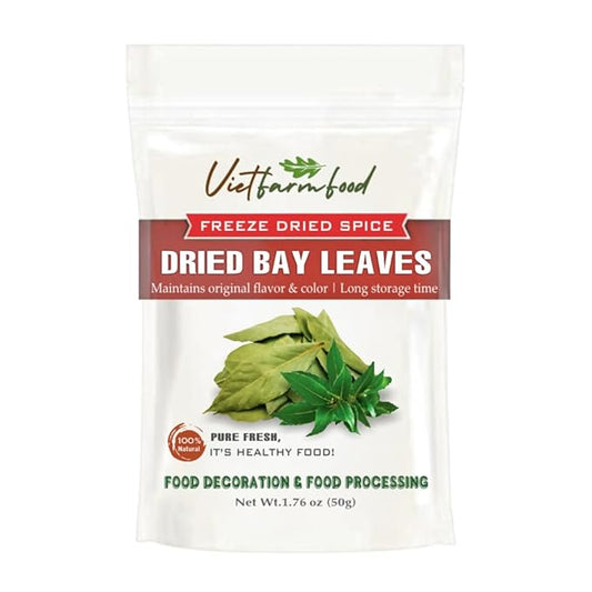 DRIED BAY LEAVES 1.76 Oz (50g) VIETFARMFOOD: Pure, natural freeze-dried spice made from real vegetables and fruits - perfect for enhancing every meal, from cooking, baking, salads, soups, sauces