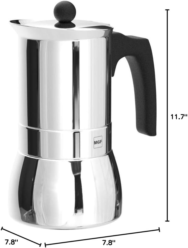 MAGEFESA Genova Stovetop Espresso Maker, 6 Cups/10 oz, 18/10 Stainless Steel Moka Pot, Italian Greca Coffee Maker, Suitable for Induction