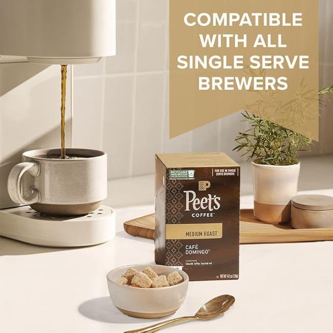 Peet's Coffee, Medium Roast Single Serve Coffee Pods - Single Origin Brazil 88 Count (4 Boxes of 22 Pods)