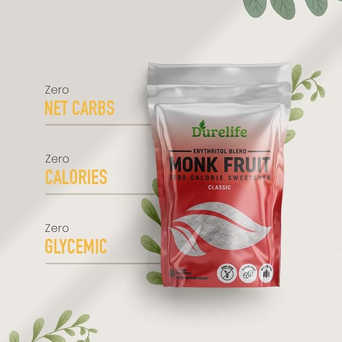 Durelife Monk Fruit Sweetener, Sugar Substitute, Keto Diet Friendly, Zero Calorie, White Sugar Substitute, Classic White - 1 lb (Packaging May Vary)