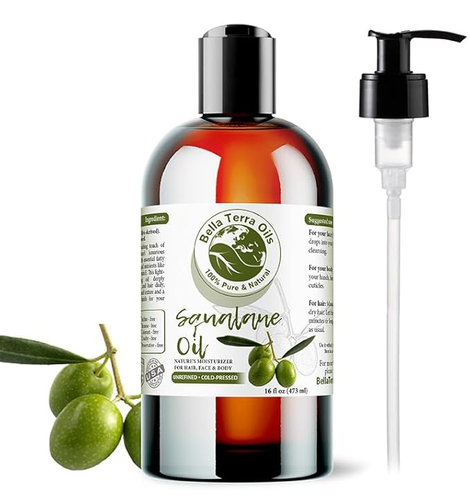 Bella Terra Oils - Organic Squalane Oil 16 oz - Pure Organic Squalanes Extract, Enriched with E-Vitamins & Omega Fatty Acids, Elevate Your Skin Care Regimen