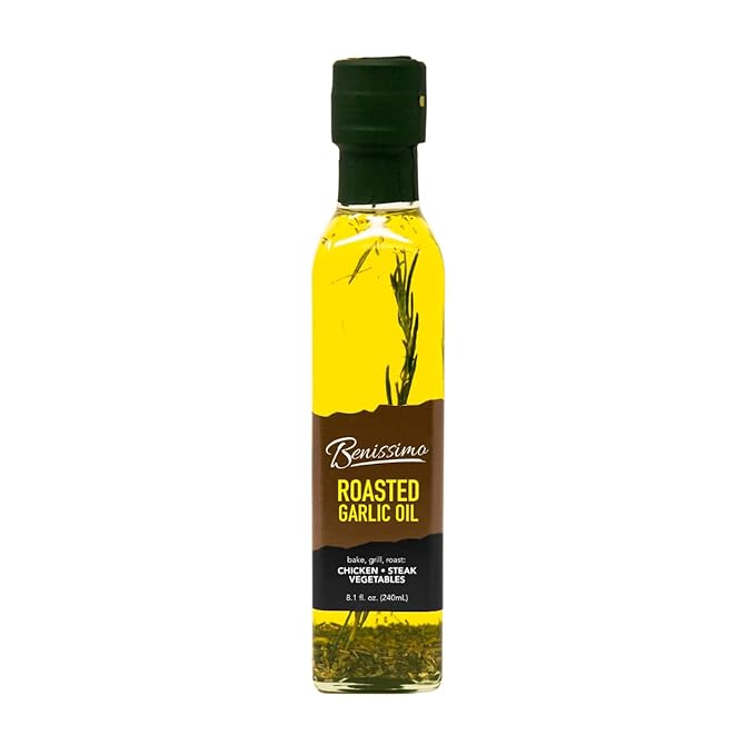 Benissimo Roasted Garlic Herb Infused Oil, All Natural Gourmet Cooking Oil with Slow-Roasted Garlic and Aromatic Herbs, Perfect for Sautéing, Dipping, Drizzling, 8.1 fl oz