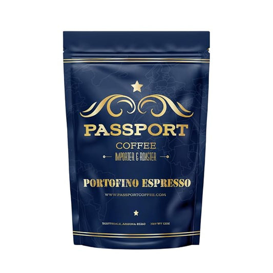 Passport Coffee Portofino Espresso ??Medium-Light roast blend from Ethiopia, Costa Rica, Guatemala & Brazil. Flavor notes of caramel & brown sugar. Premium whole bean coffee,12oz Bag