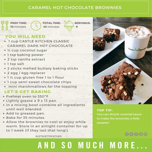 Castle Kitchen Caramel Dark Hot Chocolate (6 Pack) Premium Plant Based, Dairy Free, Gluten-Free, Vegan Hot Coca Mix - Just Add Water - 14 oz
