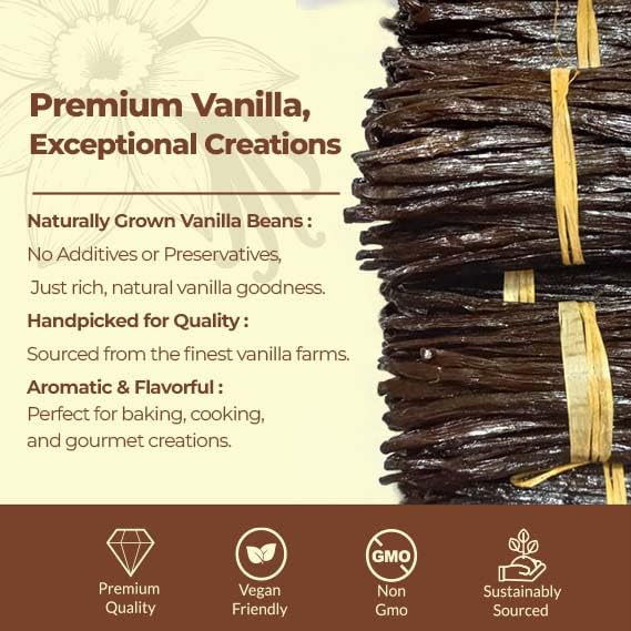 50 Vanilla Beans Grade A+, | Gourmet Whole Vanilla Bean Pods For Making Extract & Baking, Cooking, Homemade Extract| ~6-8 inches, Non-GMO. By NYVanilla