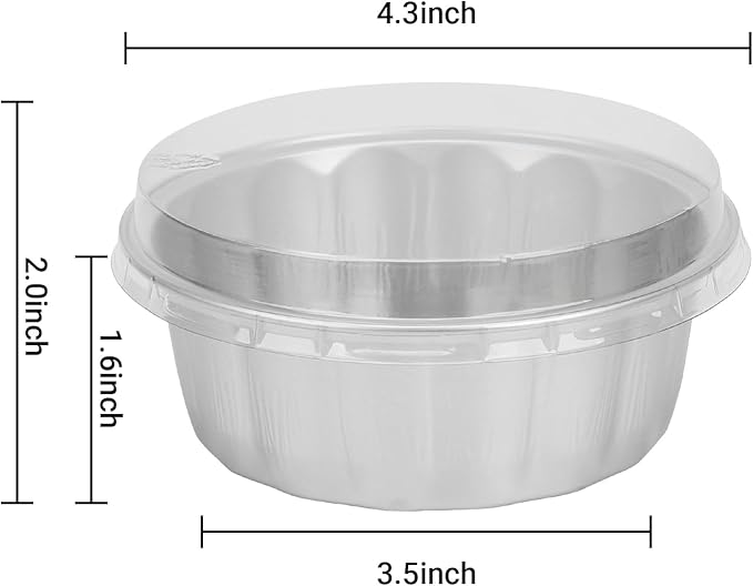 Beasea Ramekins with Lids, 8oz 100 Pack Disposable Aluminum Cups for Baking, Silver Aluminum Foil Creme Brulee Muffin Cupcake Baking Tin Mini Pudding Containers for Party Wedding Birthday