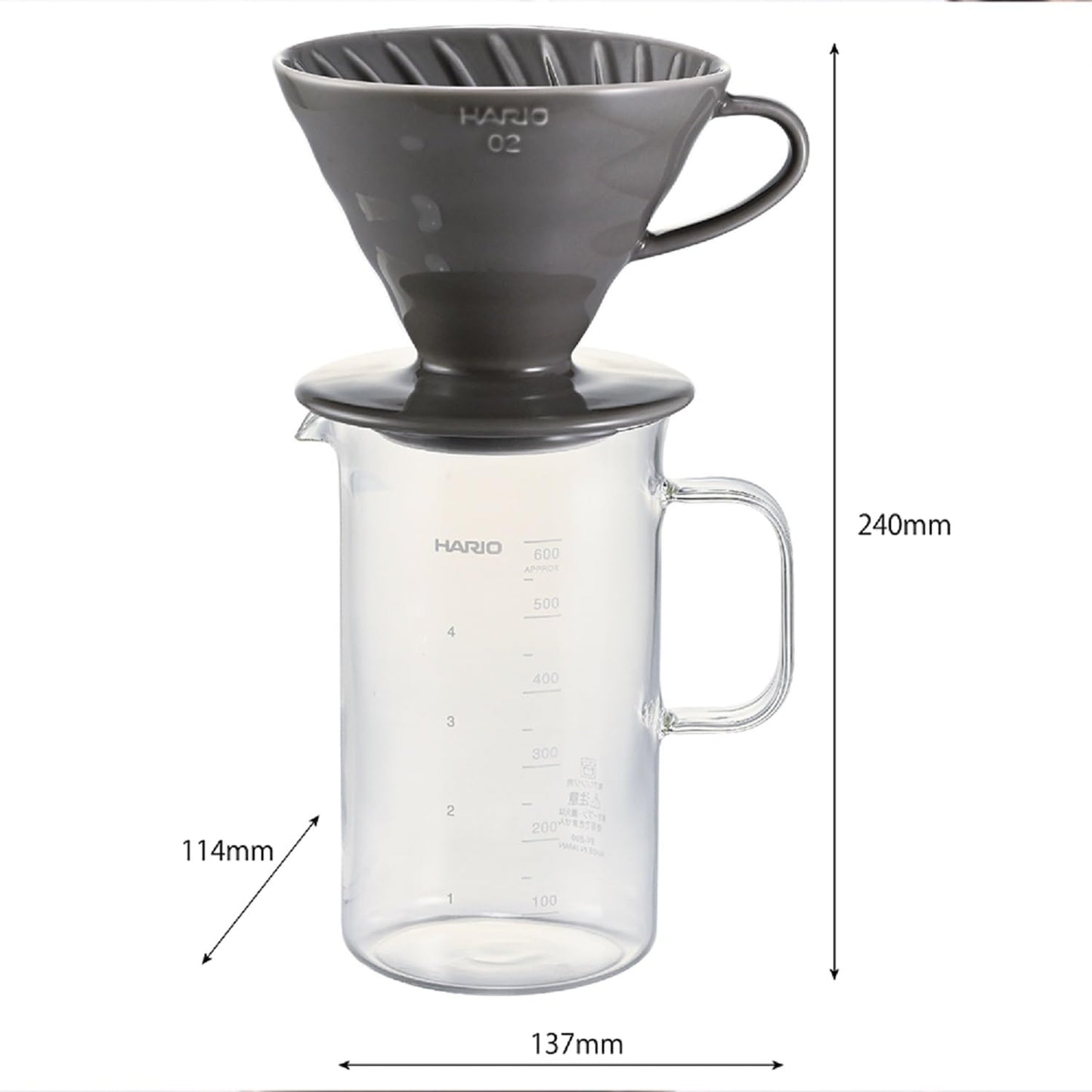 HARIO BVD-3012-GR Beaker Server & Dripper Set, Practical Capacity: 20.3 fl oz (600 ml), For 1-4