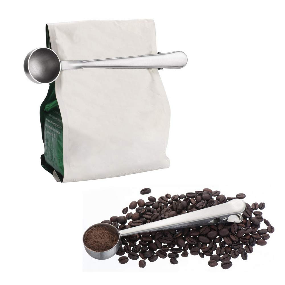 Cosmos 2 Pcs Coffee Scoop Spoon with Bag Clip, Stainless Steel Coffee Measuring Scoop Spoon
