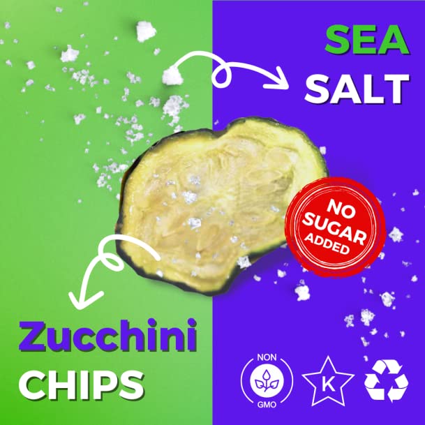Baked Zucchini Chips, Oven Baked No Oil Added, Vegetable Crisps, No Sugar Added Gluten Free Healthy Snack, Vegan, Veggie Snack Pack, Salad Topper, Sea Salt, 1.42oz Sealable Bags, Pack of 5