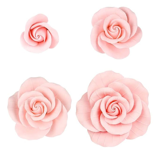 O'Creme Garden Roses Gumpaste Flower Set - Pink - Edible Flowers for Cake Decorating - Sugar Paste Flower Decorations for Cakes, Candy, Cupcake Toppers - Birthday, Wedding, Valentines Day, Baby Shower