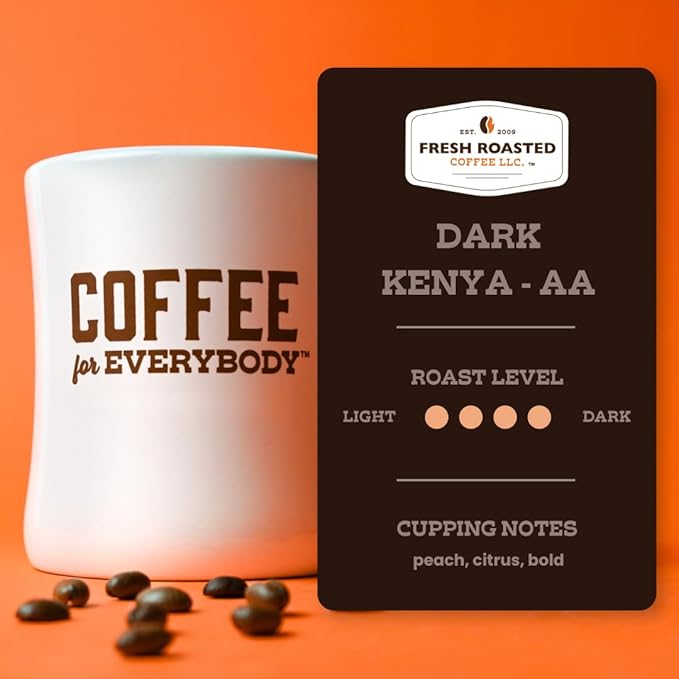 Fresh Roasted Coffee, Dark Kenya AA, 2 lb (32 oz), Dark Roast, Kosher, Whole Bean