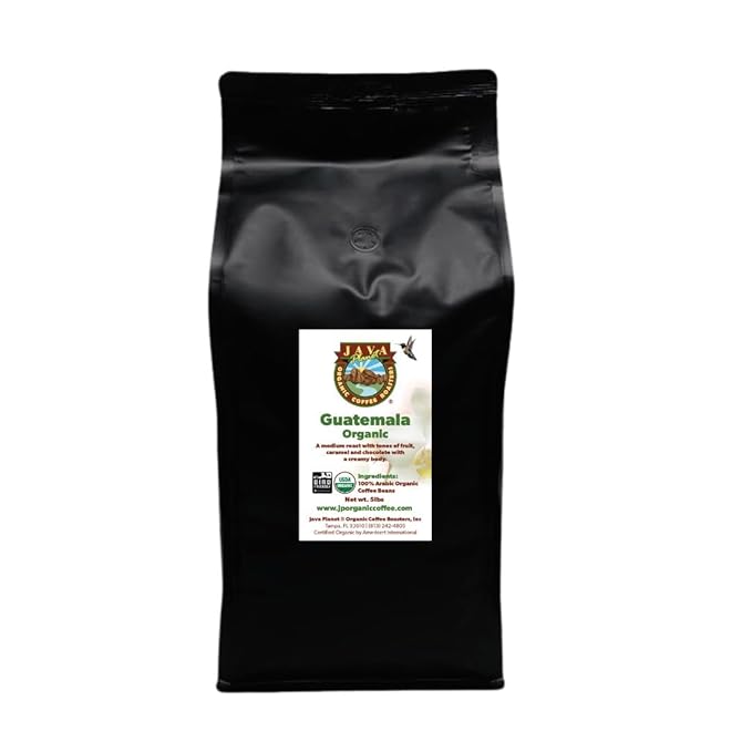 Low Acid Organic Coffee ??Whole Bean, Mold-Free & Stomach Friendly by Java Planet, Guatemalan Single Origin Coffee, Medium Roast, Smooth Full Flavored, 5LB Bag