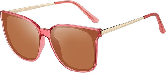 DUCO Oversized Polarized Sunglasses Womens Trendy Mirrored Shades Retro Round Vintage Light Weight UV400 Sun Glasses W016