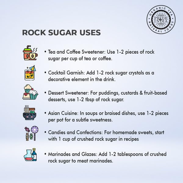 Pack of 6 - Pride Of India - Natural Crystal Rock Sugar Whole - 12 oz (340 gm) Medium Dual Sifter Jar - Authentic Indian Sugar Crystals - Used to Sweeten Milk or Tea - Offers Best Value for Money