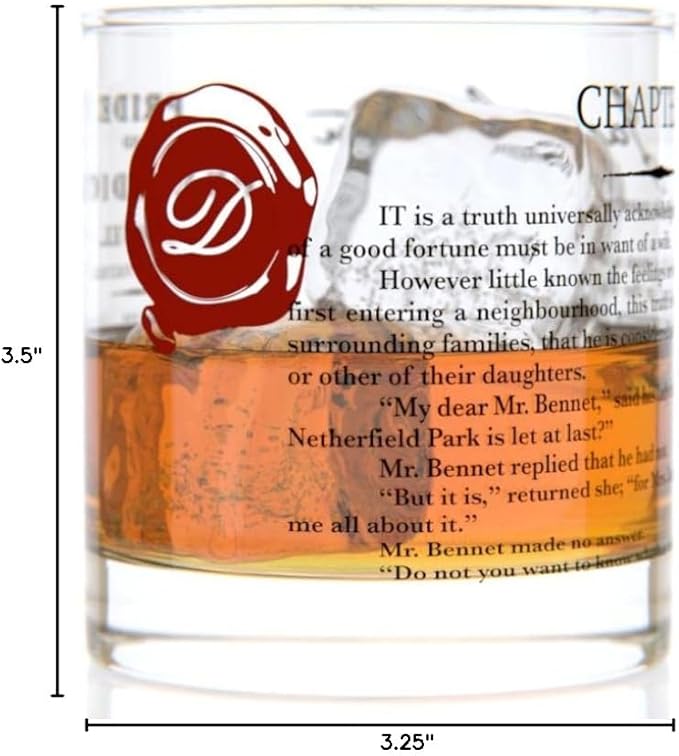 Well Told Classic Literature Rocks Glass - Pride and Prejudice by Jane Austen - Old Fashioned Whiskey Glass Gift for Book Lovers (11 oz)