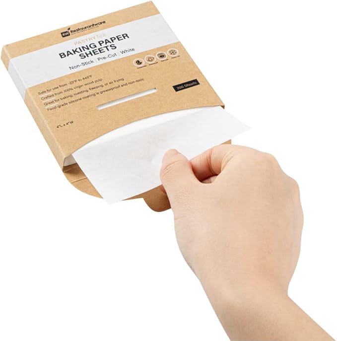 Restaurantware Pastry Tek 4 x 4 Inch Parchment Paper Sheets 200 Greaseproof Baking Sheets For Oven - Pre-cut Double-Sided Silicone Coating White Paper Nonstick Baking Sheets Reusable