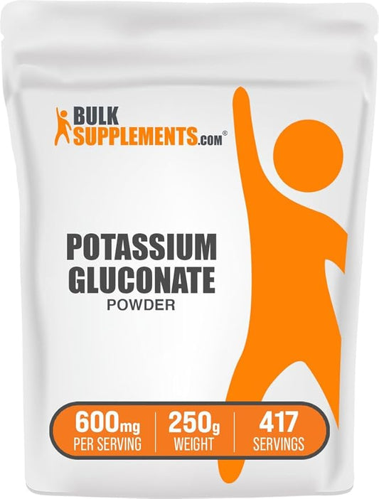 BulkSupplements.com Potassium Gluconate Powder - for Hydration Support, Mineral Supplement, Potassium 99mg - Gluten Free, 600mg per Serving, 250g (8.8 oz) (Pack of 1)
