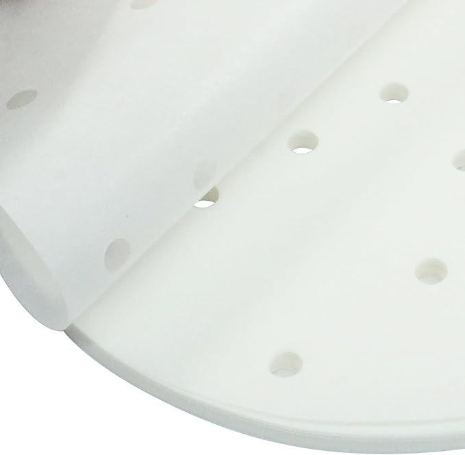 100 Pack 7 Inch Bamboo Steamer Liner - Round Air Fryer Parchment Paper with Holes - White Non Stick Steamer Paper for Air Fryer Basket, Oven, Microwave, Bamboos Steamer