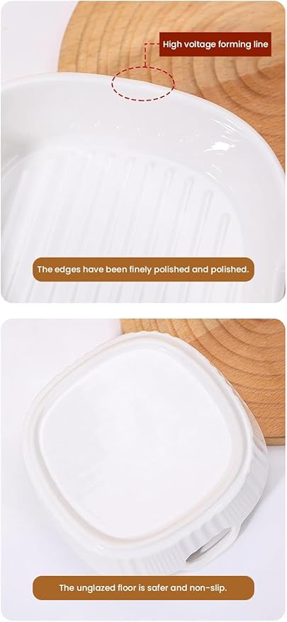 Kbotiques Round Casserole Dish Made of Scratch-Resistant Ceramic in White for Hot Air Fryer, for Preparing Lasagne, Soup, Tiramisu and More Fryer Accessories (White, 600 ml)