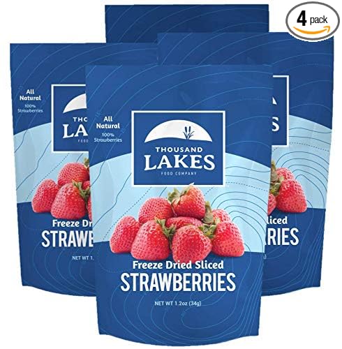 Thousand Lakes Freeze Dried Fruit - Strawberries 4-pack 1.2 ounces (4.8 ounces total) | No Sugar Added | 100% Sliced Strawberries