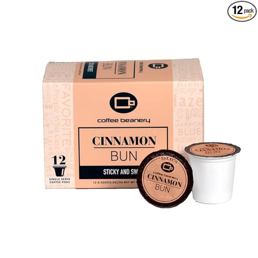 Cinnamon Bun Coffee Pods by Coffee Beanery | 12ct Flavored Coffee Pods Medium Roast Coffee Pods| 100% Specialty Arabica Coffee| Gourmet Coffee Pods